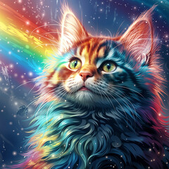 colorful abstract cat in the night