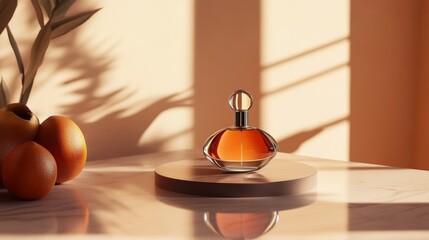 A sleek perfume bottle sits on a stylish platform, ready for a beautiful product display.