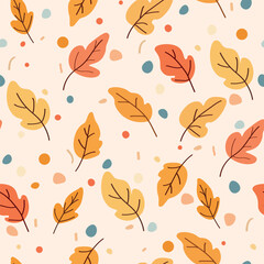 Vector seamless pattern with autumn leaves. Various yellow leaves with bubbles and spots randomly placed in the background. Flat style.