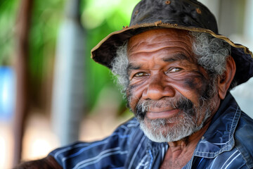 An indigenous Aboriginal Australian man staring at the camera. First Nations people.. Indigenous identity and diversity.