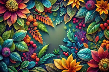 Naklejka premium Abstract ornamental foliage background with bold colorful elegant decorative elements