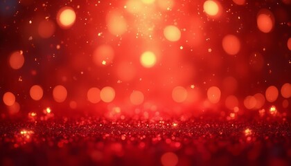 A vivid background filled with glowing red bokeh lights, creating a warm and festive atmosphere. The soft blur and vibrant hues give the image a sense of energy and celebration.