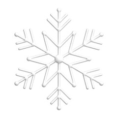 3D white snowflake illustration. PNG with transparent background.	