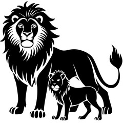 Obraz premium lion with family silhouette