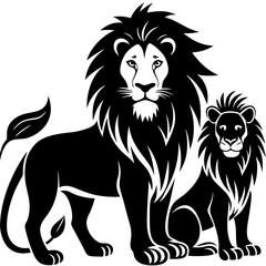 Obraz premium lion with family silhouette