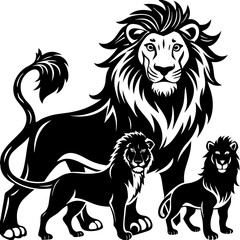 Obraz premium lion with family silhouette