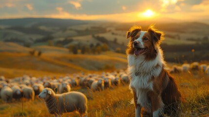 a hardworking sheepdog guiding the flock in the right direction across the expansive grassland.