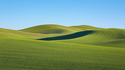 Obraz premium Green Hills with Wind Turbines in Clear Blue Sky