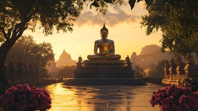 A serene image of the Bodh Gaya, the place where Buddha attained enlightenment