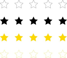 Stars collection. Star vector icons. Golden Stars isolated on white background. black stars on white background Vector illustration