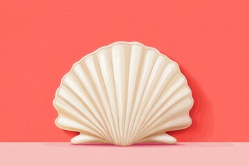 Single seashell with soft shadows on coral background evoking a minimalist beach theme