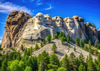Majestic Mount Rushmore National Memorial Surrounded by Lush Green Forest and Clear Blue Sky