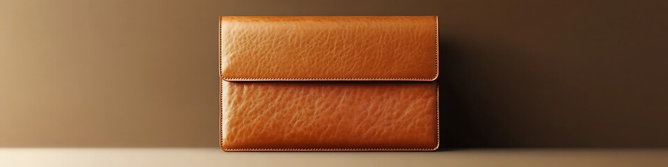 A premium leather laptop sleeve with minimalist design, showcased on a neutral background.