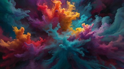 Vibrant Digital Artwork of Colorful Cloud Explosion in Dark Background - Generative AI