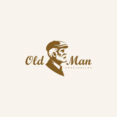 Vintage Old Man Wearing Flat Cap Silhouette Logo Design
