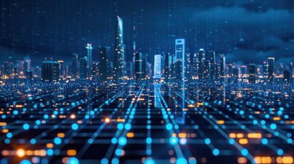 Obraz premium Cyberpunk Cityscape: A Digital Metropolis