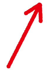 右上がりの矢印、赤色手描きイラスト３