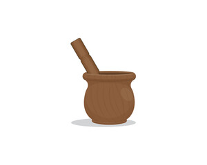 vector design of a tool or container for grinding kitchen spices or other foods called a mortar and pestle made of wood