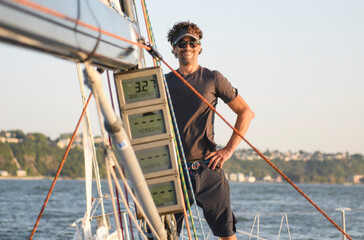 An Yacht athlete training for the competition on sea