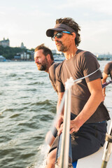 Team athletes Yacht training for the competition on sea