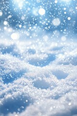 Fototapeta premium Snow-covered landscape with falling snowflakes during a winter day in a serene environment