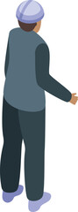 Construction engineer wearing uniform and helmet walking back view isometric icon vector illustration