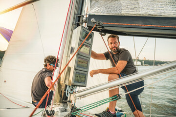 Team athletes Yacht training for the competition on sea