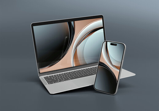 Mobile Phone and Laptop Mockup on Grey Background