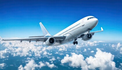 Obraz premium White passenger plane flying in the sky with amazing clouds in the background 