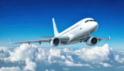 Obraz premium White passenger plane flying in the sky with amazing clouds in the background 