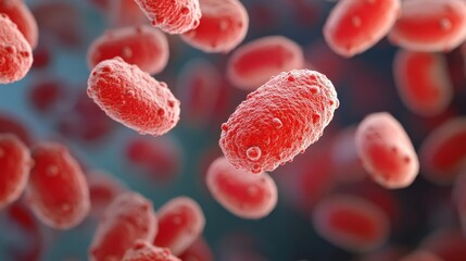 Fototapeta premium Dangerous bacteria spreading in crowded spaces, zoomed-in view, 3D illustration