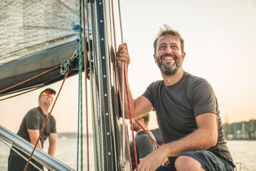 Team athletes Yacht training for the competition on sea