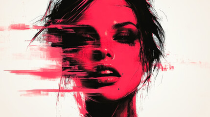 Fototapeta premium A dramatic and abstract depiction of a face in red and black, conveying emotion and artistic intensity in digital form.
