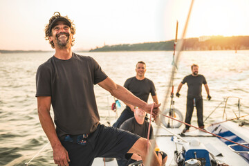 Team athletes Yacht training for the competition on sea