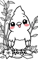 Obraz premium Cute Cartoon Doves in Nature for Coloring Book