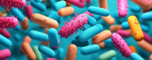 Germs multiplying in public areas, dangerous contamination, 3D illustration