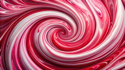 Abstract painting of pink and white swirl on red background macro