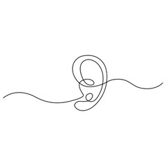 Obraz premium Human ear icon continuous one line drawing outline vector illustration 