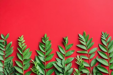Vivid green foliage on bold red backdrop