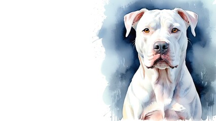 Obraz premium Dogo Argentino dog, captured in a serene watercolor portrait. Drawing. Art. Illustration. Copy Space. 2