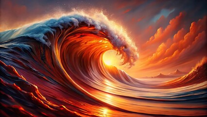 Abstract painting of wave with red brown color scheme Macro