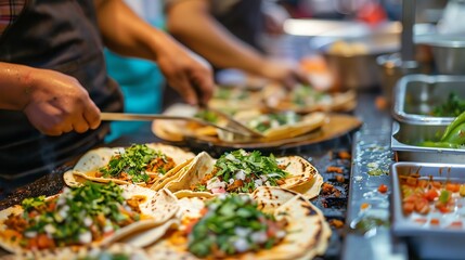 Obraz premium A food vendor preparing tacos.