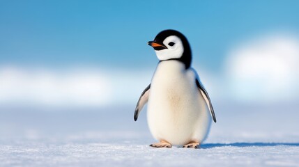 Obraz premium Cute Penguin Chick Standing on the Snow