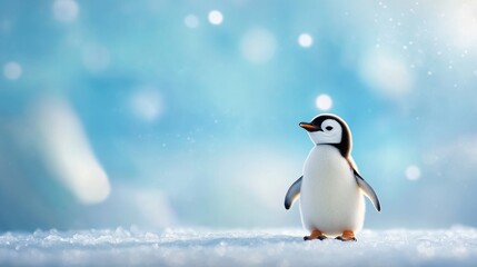 Fototapeta premium Cute Penguin Chick Standing in Snow