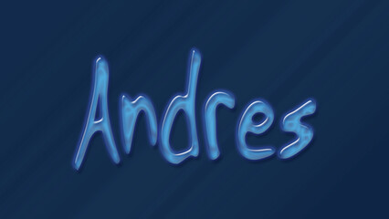 Water bubble 3D text effect of name Andres 0n blue background.