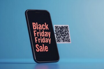 Digital Coupons and QR Codes: A smartphone showing a QR code for a "Black Friday Sale" discount, ready to be scanned at checkout.