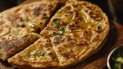 Tandoori Green Garlic Naan or bread served in basket isolated on table top view of asian and indian food
