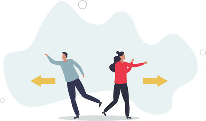 Different individual way, different business direction or team conflict, opposite decision, contrast or disagreement concept.flat design with people.