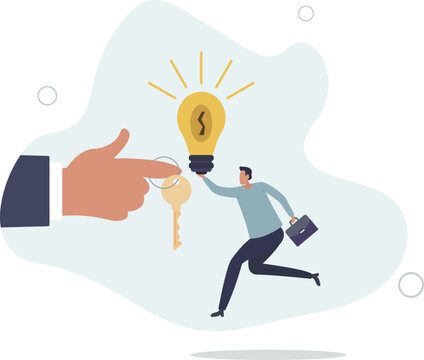 Key to success, creativity idea to solve problem, innovation or knowledge to unlock career potential concept.flat design with people.