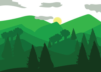 landscape with mountains and trees, landscape with trees, landscape with mountains